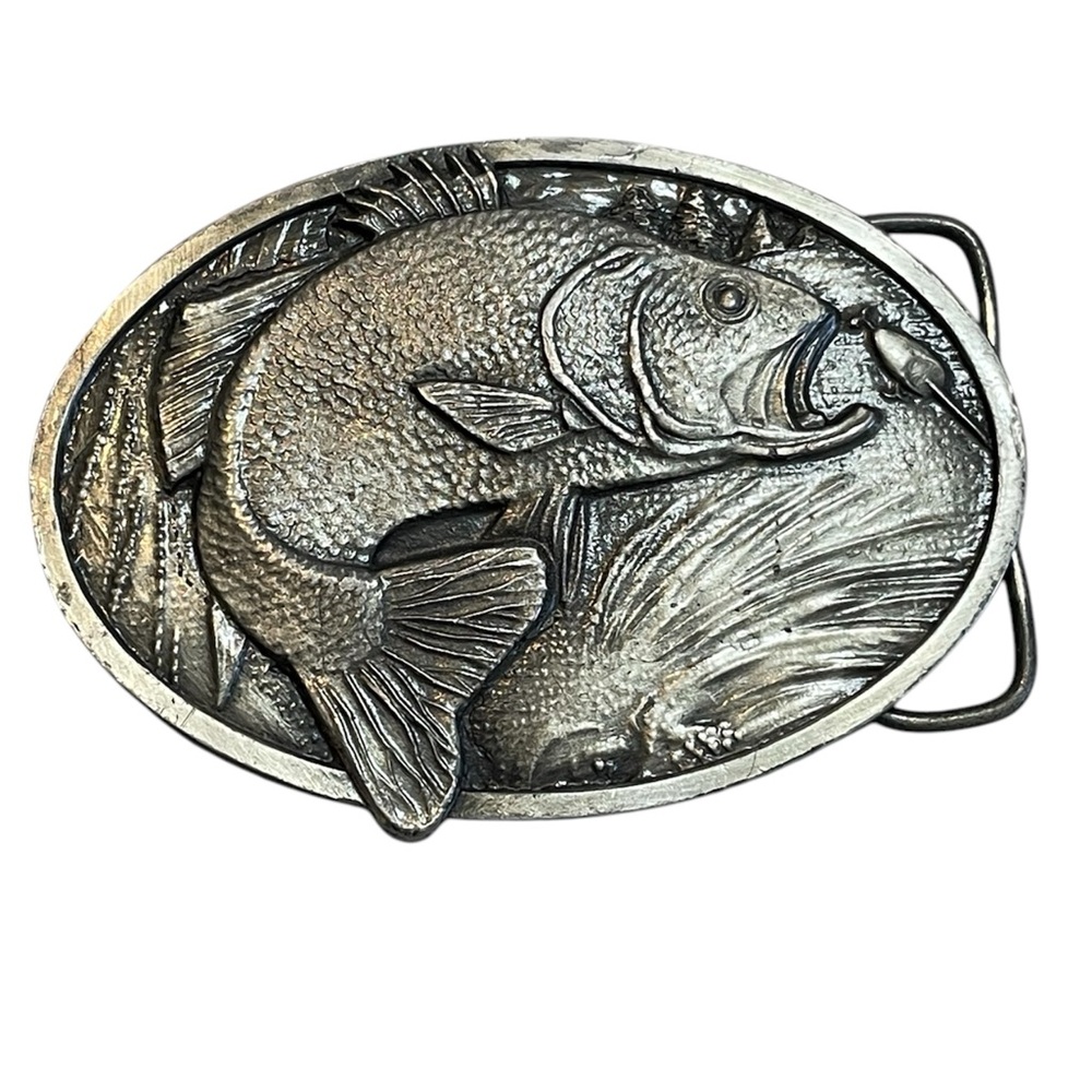 Vintage Collectors.Bergamot Brass Works Belt Buckle 1977 3D Bass Gray Bergamot - Picture 9 of 9